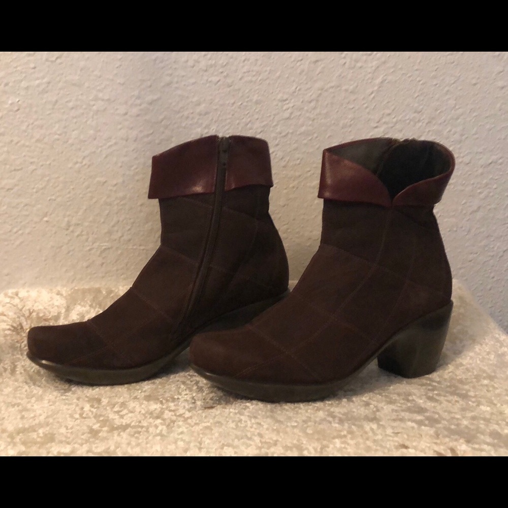 NAOT Wine Suede Leather Ankle Boots Rubber Heel 7